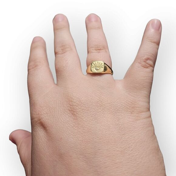 Open Heart Signet 18k Gold Plated Sterling Silver 925 Resizable Ring (Size 4-11) - Picture 4 of 15